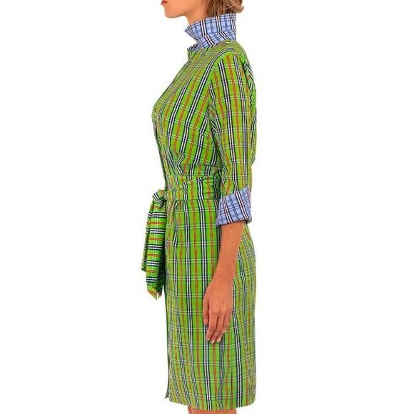 Gretchen Scott Breezy Blouson Sunshine Plaid Green Dress Size Small - Picture 15 of 15